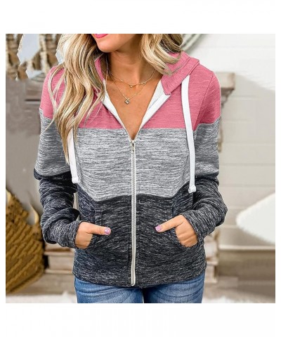 Sweatshirts for Womens,Womens Zip Up Stripe Long Sleeve Hoodie Blouse Casual Drawstring Jackets Coat with Pockets U-2 Pink $7...