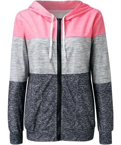 Sweatshirts for Womens,Womens Zip Up Stripe Long Sleeve Hoodie Blouse Casual Drawstring Jackets Coat with Pockets U-2 Pink $7...