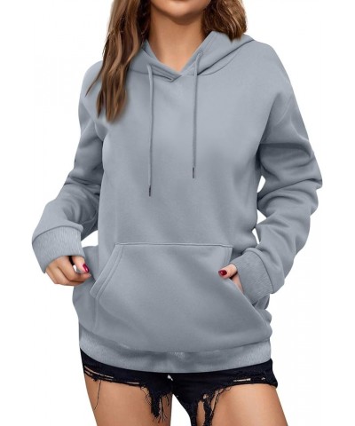 Women's Solid Color Sweatshirt Long Sleeve Fleece Pullover Hooded Fashion Sweater with Pockets Gray $8.05 Hoodies & Sweatshirts