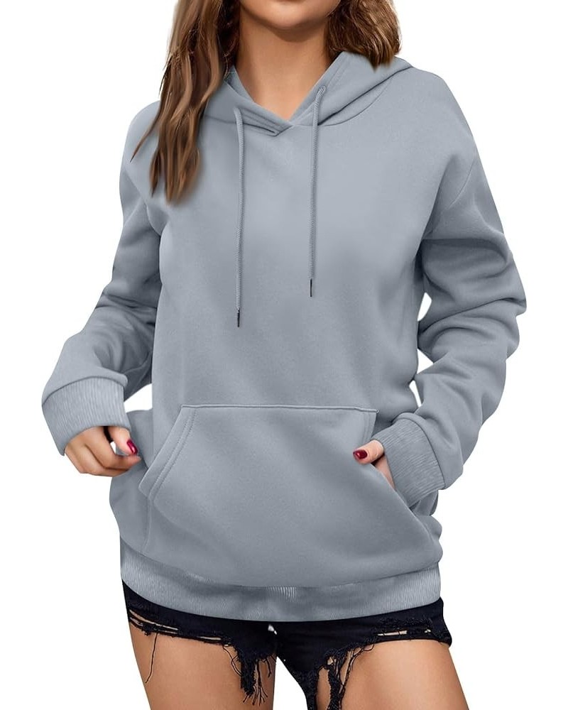 Women's Solid Color Sweatshirt Long Sleeve Fleece Pullover Hooded Fashion Sweater with Pockets Gray $8.05 Hoodies & Sweatshirts