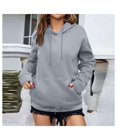 Women's Solid Color Sweatshirt Long Sleeve Fleece Pullover Hooded Fashion Sweater with Pockets Gray $8.05 Hoodies & Sweatshirts