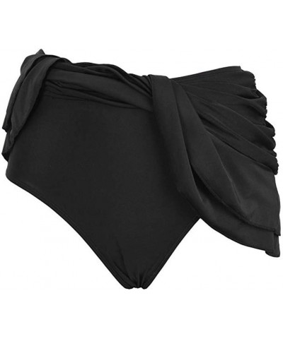 Women Skirted Bikini Bottom High Waisted Shirred Bottom Ruffles Swimwear Swimsuit Black $11.99 Others