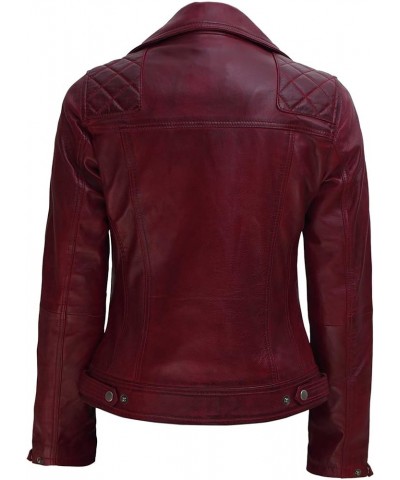 Womens Leather Jacket - Red Motorcycle Leather Jackets for Women Maroon - Kimberley Leather Jacket $85.36 Coats