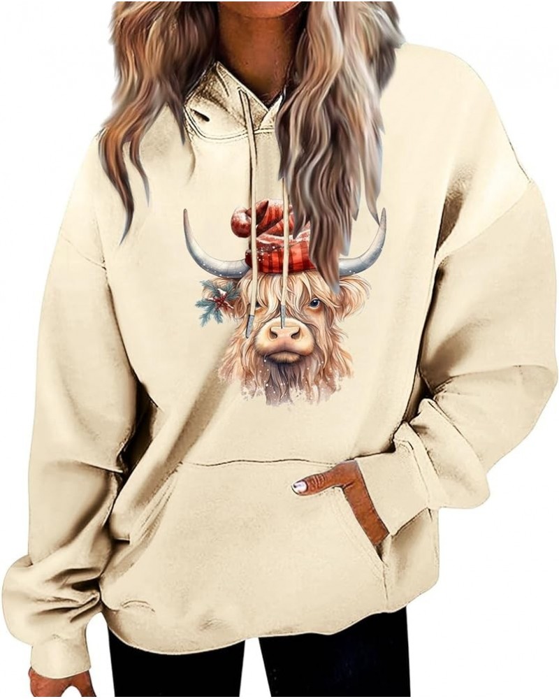 Womens Gifts for Christmas Cow Print Sweatshirts Cute Animals Graphic Pullover Tops Funny Xmas Long Sleeve Shirts E01-beige $...