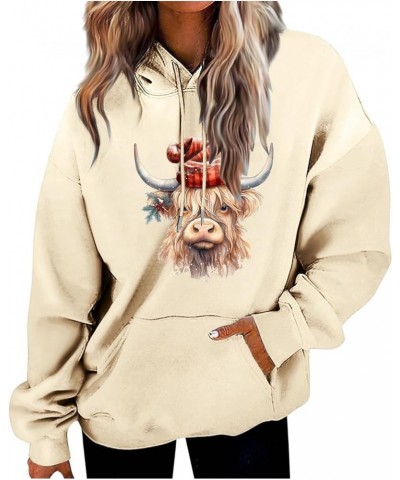 Womens Gifts for Christmas Cow Print Sweatshirts Cute Animals Graphic Pullover Tops Funny Xmas Long Sleeve Shirts E01-beige $...