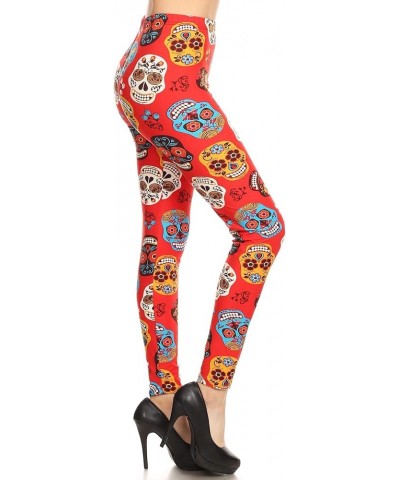 Women's High Waisted Buttery Soft Skull & Halloween Print Leggings (Available in Plus Size) Full Length-Skull Fiesta De Los M...