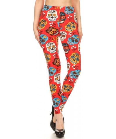 Women's High Waisted Buttery Soft Skull & Halloween Print Leggings (Available in Plus Size) Full Length-Skull Fiesta De Los M...