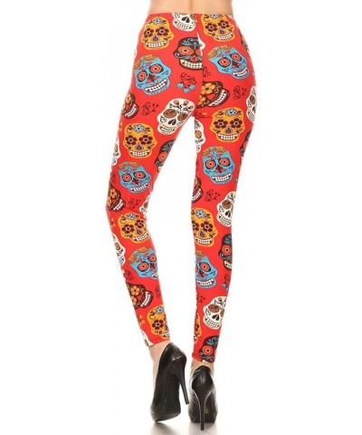 Women's High Waisted Buttery Soft Skull & Halloween Print Leggings (Available in Plus Size) Full Length-Skull Fiesta De Los M...