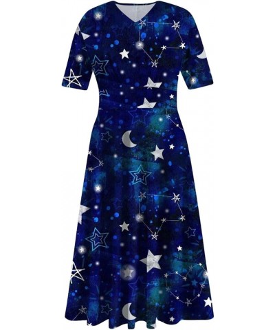 Summer Spring Dress for Women Casual Fashion Short Sleeve Dress Floral Printed Slim Fit Midi Dress 02-dark Blue $7.90 Dresses