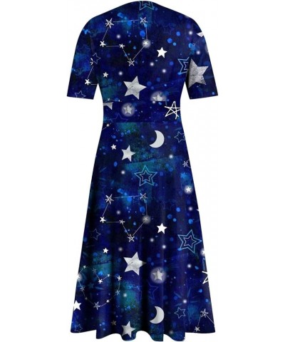 Summer Spring Dress for Women Casual Fashion Short Sleeve Dress Floral Printed Slim Fit Midi Dress 02-dark Blue $7.90 Dresses