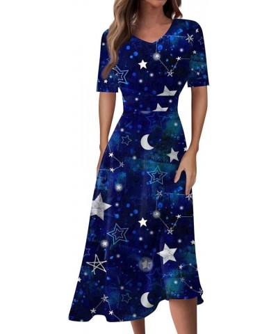 Summer Spring Dress for Women Casual Fashion Short Sleeve Dress Floral Printed Slim Fit Midi Dress 02-dark Blue $7.90 Dresses