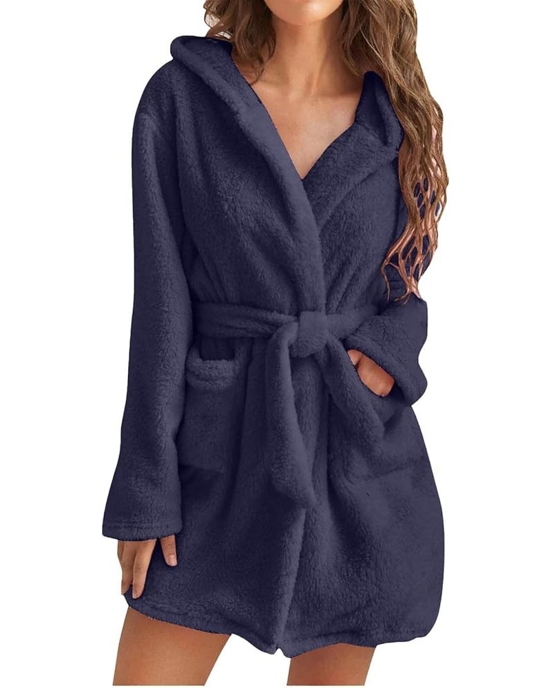 Fuzzy Robe for Women Plush Cozy Bathrobe Solid Color Bath Robes Knee Length Soft Winter Warm Robes With Pockets Robes for Wom...