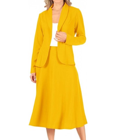 Women's Two Piece Lightweight Solid Long Sleeve Casual Blazer Relaxed A-Line Midi Skirt Hse01017 Mustard $31.24 Suits