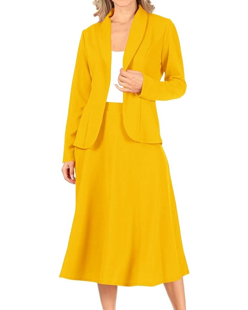 Women's Two Piece Lightweight Solid Long Sleeve Casual Blazer Relaxed A-Line Midi Skirt Hse01017 Mustard $31.24 Suits