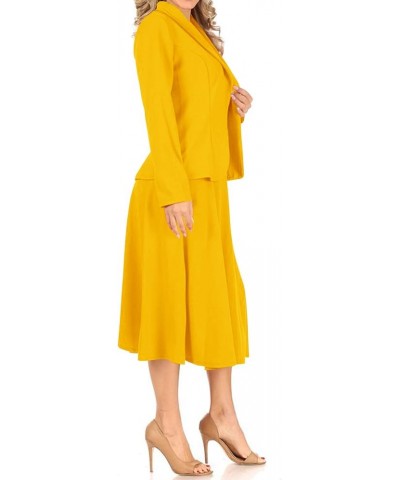 Women's Two Piece Lightweight Solid Long Sleeve Casual Blazer Relaxed A-Line Midi Skirt Hse01017 Mustard $31.24 Suits