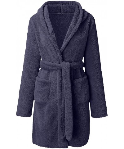 Fuzzy Robe for Women Plush Cozy Bathrobe Solid Color Bath Robes Knee Length Soft Winter Warm Robes With Pockets Robes for Wom...