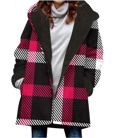 Jackets for Women Casual Winter Hooded Long Sleeve Zip Plaid Fleece Lined Coats Oversized Cozy Warm Coat with Pockets A01_a13...