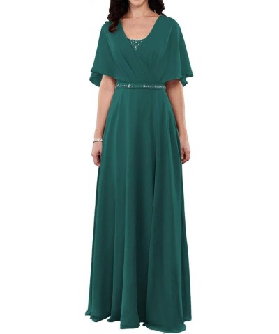 Mother of The Bride Dresses Long Evening Formal Dress Chiffon Cloak Beaded Wedding Guest Groom Women's Peacock $46.20 Dresses