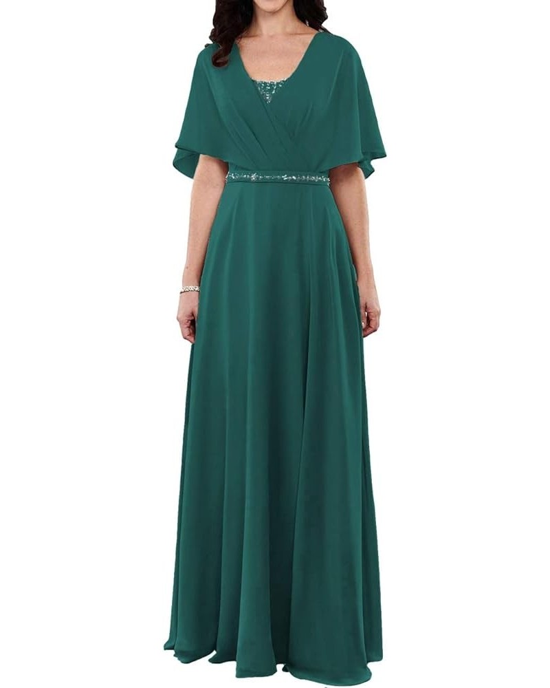 Mother of The Bride Dresses Long Evening Formal Dress Chiffon Cloak Beaded Wedding Guest Groom Women's Peacock $46.20 Dresses