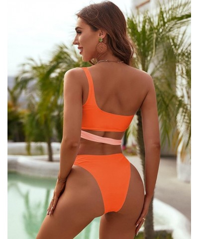 Womens High Waisted Bikini High Neck Two Piece Swimsuit Cross Back High Cut Bikini Orange $12.50 Swimsuits