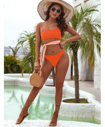 Womens High Waisted Bikini High Neck Two Piece Swimsuit Cross Back High Cut Bikini Orange $12.50 Swimsuits