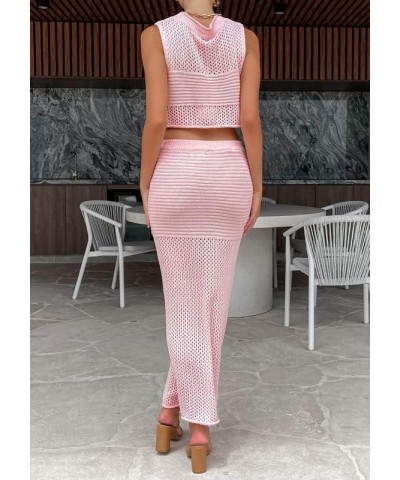 Women 2 Piece Maxi Skirt Set Sleeveless Tube Crop Top High Waist Bodycon Wrapped Long Skirt Suits Sexy 2Pcs Outfits Pink-2 $1...