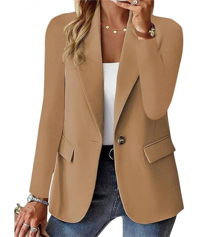 Womens Casual Blazers Jacket 2023 Fall Open Front Long Sleeve Work Office Blazer Lapel Button Suit Jacket with Pockets A-khak...