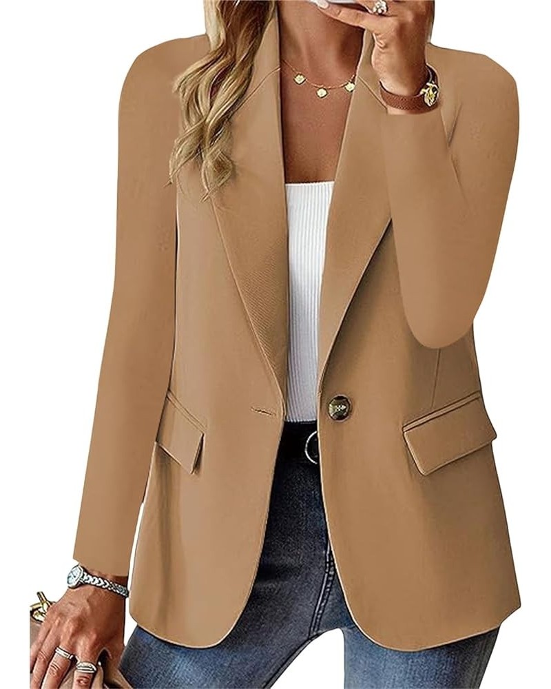 Womens Casual Blazers Jacket 2023 Fall Open Front Long Sleeve Work Office Blazer Lapel Button Suit Jacket with Pockets A-khak...