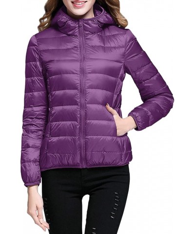 Packable Puffer Jacket for Women Lightweight Short Down Jackets Trendy Slim Fit Bubble Coat Winter Puffer Jackets with Hood P...