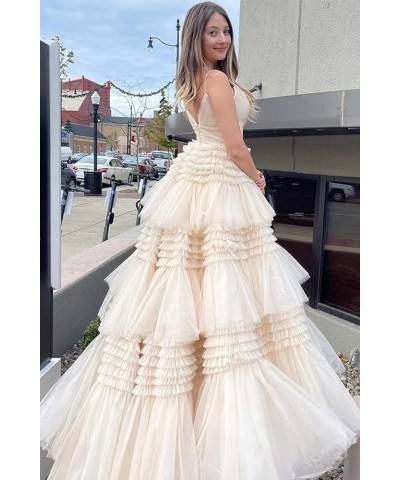 Tiered Tulle Prom Dresses Long Ruffles Ball Gowns Glitter Formal Evening Party Gowns with Slit Lavender $54.05 Dresses