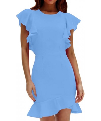 Women's Summer Dresses Casual Solid Flutter Sleeve Bodycon Dress Ruffle Hem Crewneck Dress Womens Dresses with Zipper Light B...