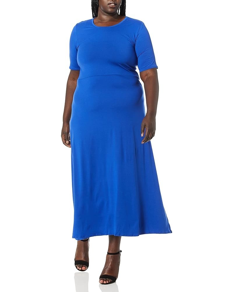 Women's Plus-Size Modest Soft Brushed Knit Elbow Sleeve Maxidress Royal $9.32 Dresses