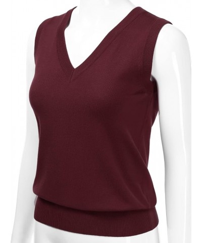 Women's V-Neck Sleeveless Stretch Pullover Premium Sweater Vest Top (S-3X) Esw011_burgundy $13.27 Sweaters