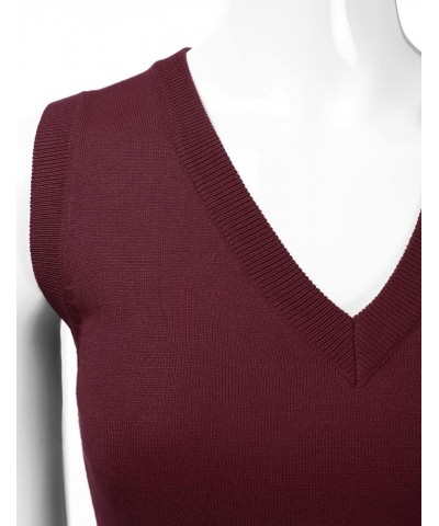 Women's V-Neck Sleeveless Stretch Pullover Premium Sweater Vest Top (S-3X) Esw011_burgundy $13.27 Sweaters