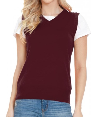 Women's V-Neck Sleeveless Stretch Pullover Premium Sweater Vest Top (S-3X) Esw011_burgundy $13.27 Sweaters