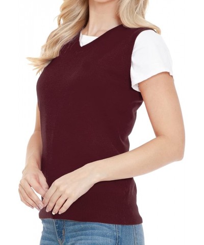 Women's V-Neck Sleeveless Stretch Pullover Premium Sweater Vest Top (S-3X) Esw011_burgundy $13.27 Sweaters