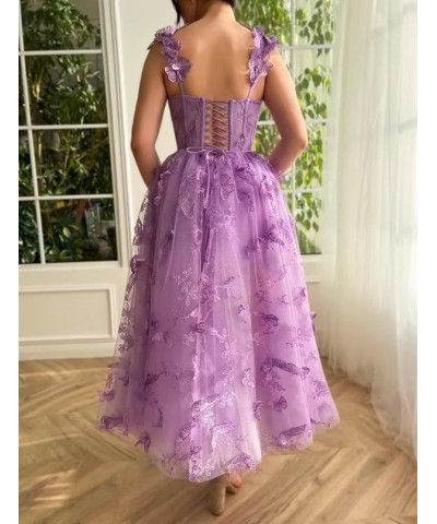 Women's Tulle Prom Dresses 3D Butterflies Spaghetti Straps Formal Evening Gowns Sweetheart Tea Length Party Dress Burnt Orang...