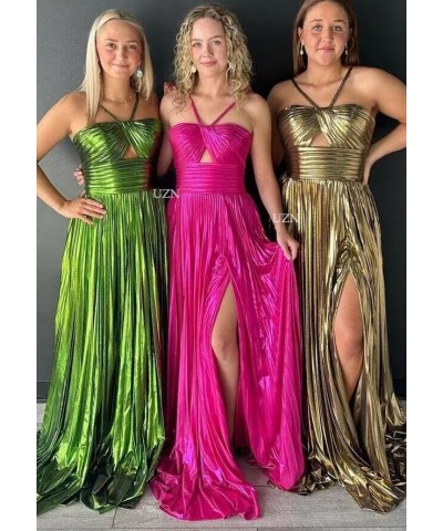 Sparkly Satin Prom Dresses Long Spaghetti Straps Keyhole with Split Formal Party Gowns Rose Gold $26.65 Dresses