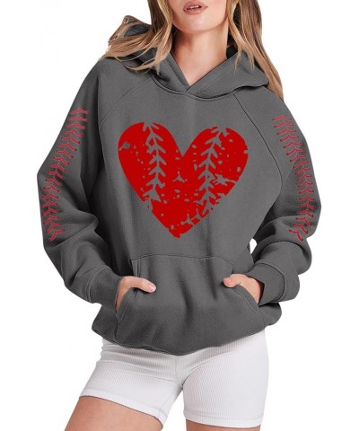 Trendy Hoodies Casual Baseball Game Day Football Pullover Sweatshirts Love Heart Print Loose Fit Athletic Cool Basic C_dark G...