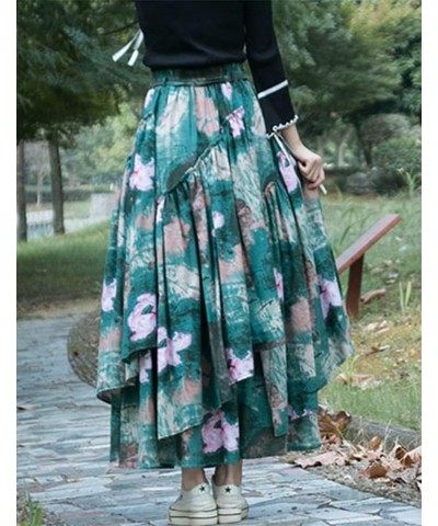 Womens Elastic Waist Aline Cotton Lined Retro Maxi Hem Pleated Long Skirts Print 3 $17.99 Skirts