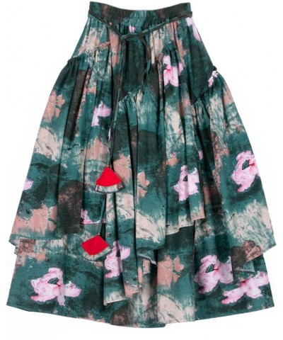 Womens Elastic Waist Aline Cotton Lined Retro Maxi Hem Pleated Long Skirts Print 3 $17.99 Skirts