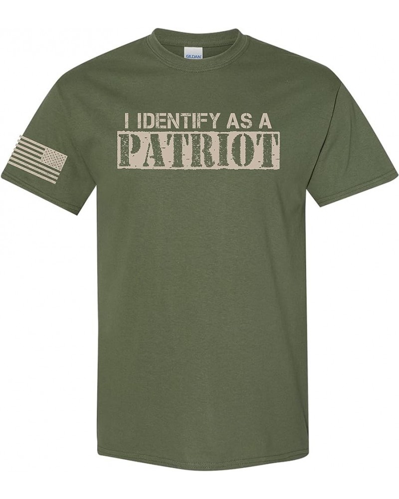 I Identify as a Patriot Flag on Sleeve Unisex T-Shirt Military Green $8.64 T-Shirts