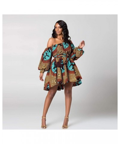 Sexy One Shoulder Oblique Neck Short Dresses Limited African Print Floral Dress Blue $15.59 Dresses