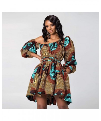 Sexy One Shoulder Oblique Neck Short Dresses Limited African Print Floral Dress Blue $15.59 Dresses