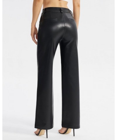 Women's Faux Leather Pants Straight Wide Leg Pants Baggy Trousers with Pockets Black $25.48 Pants