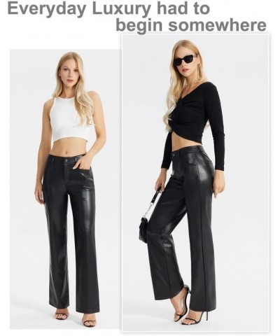 Women's Faux Leather Pants Straight Wide Leg Pants Baggy Trousers with Pockets Black $25.48 Pants