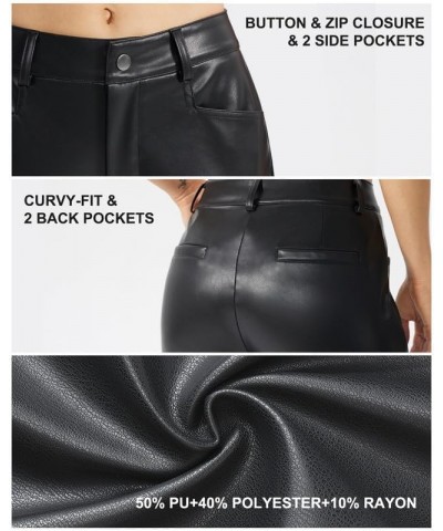 Women's Faux Leather Pants Straight Wide Leg Pants Baggy Trousers with Pockets Black $25.48 Pants