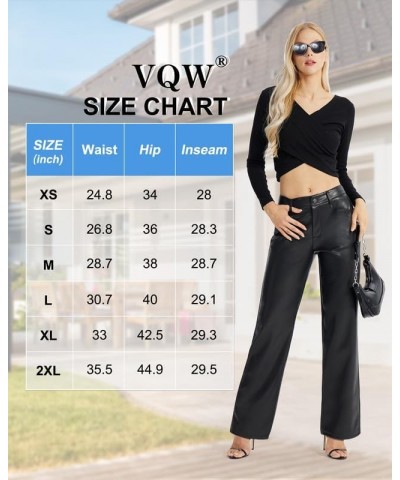 Women's Faux Leather Pants Straight Wide Leg Pants Baggy Trousers with Pockets Black $25.48 Pants