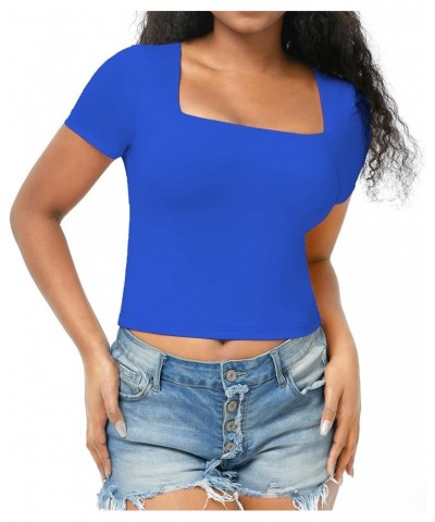 Womens Spring Going Out Tops 2024 Short Sleeve Tee Shirts for Women Y2K Fashion 5-blue $7.94 Tops