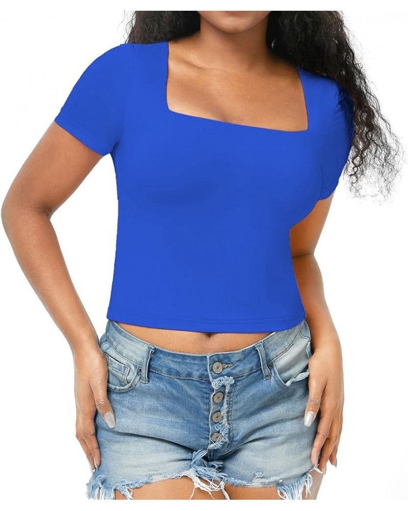 Womens Spring Going Out Tops 2024 Short Sleeve Tee Shirts for Women Y2K Fashion 5-blue $7.94 Tops